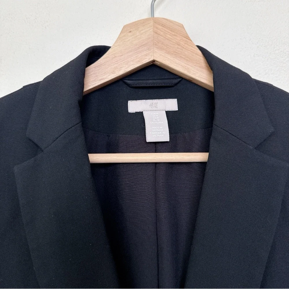 H&M Womens Medium Stretch Button Black Soft Blazer - Picture 9 of 13